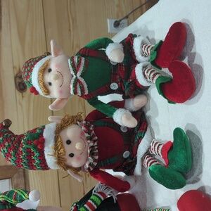 Festive Elf Plush Decor Set - Red and Green